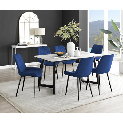 Table de salle à manger et chaises en mélamine effet marbre Carzon - Chaises de salle à manger en similicuir de luxe