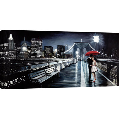 Kissing On Brooklyn Bridge by Pierre Benson - Wrapped Canvas Print