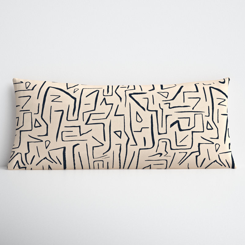 Beige and Black Cotton Lumbar Throw Pillow