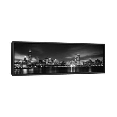 Downtown Skyline At Night in B&W, Chicago, Cook County, Illinois by - Panoramic Photograph Print Canvas