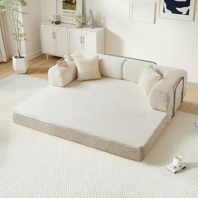Hartwig 80"W Convertible Folding Sofa Bed, Corduroy Upholstered King Size Foam Floor Couch by Ivy Bronx