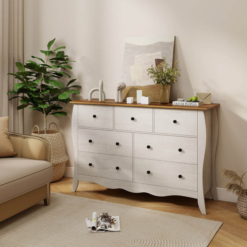 Ensemble de 1 commode de 47 po avec 7 tiroirs en tissu anti-basculement gris