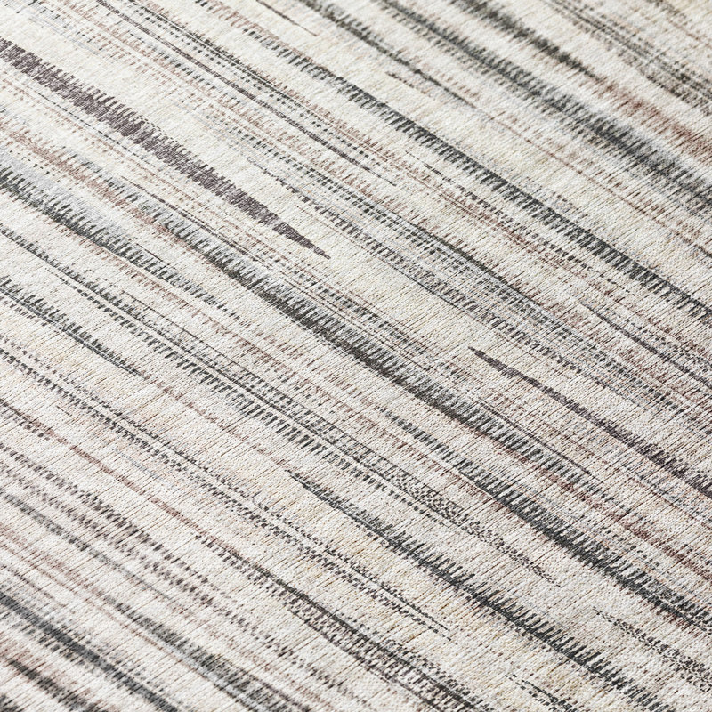 Tapis intérieur / extérieur en polyester à tissage plat abstrait ivoire, Rond 8 pi