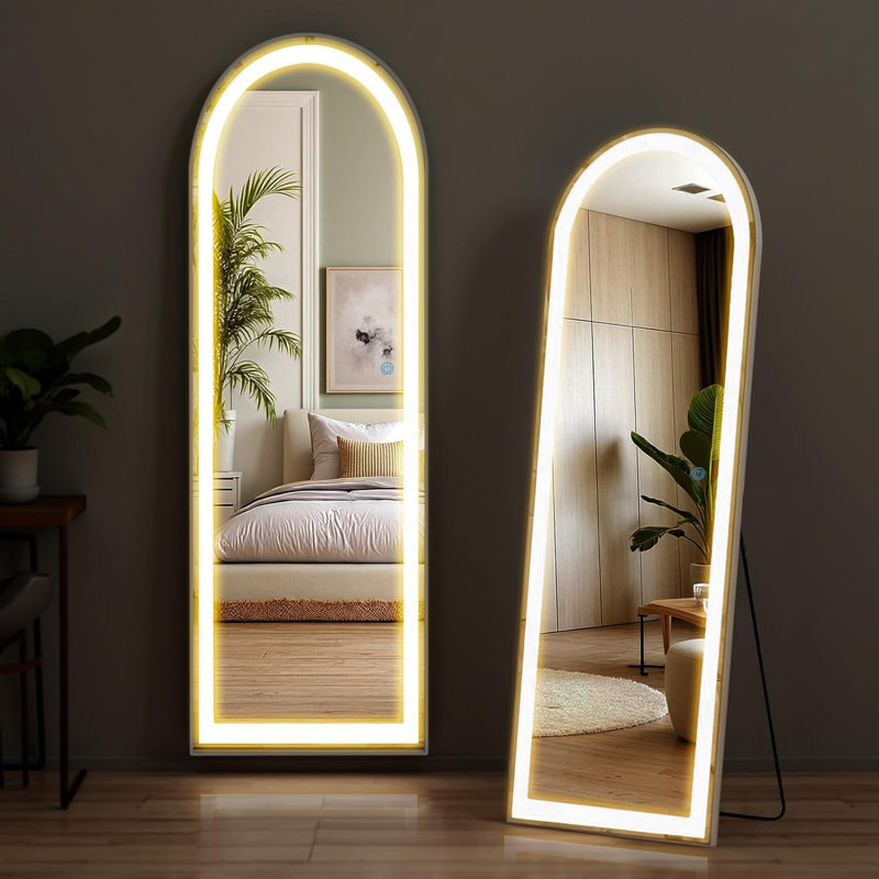 Arched Full Length LED Mirror, Wall Mounted or Free Standing, Dimmable Lighted Body Mirror for Bedroom & Dressing Room