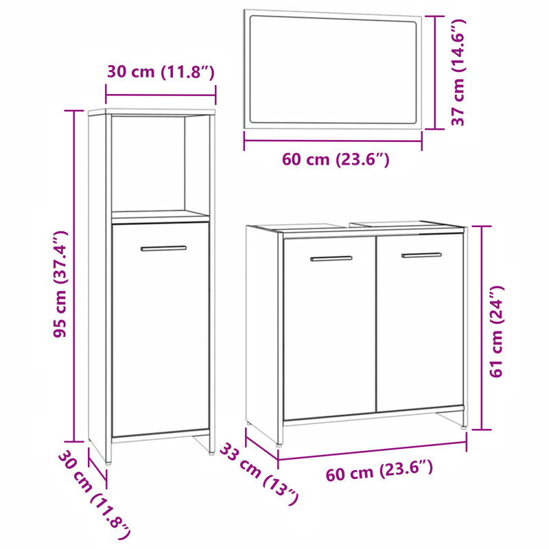 Seidenberg Bathroom Storage Furniture Set, Grey Sonoma