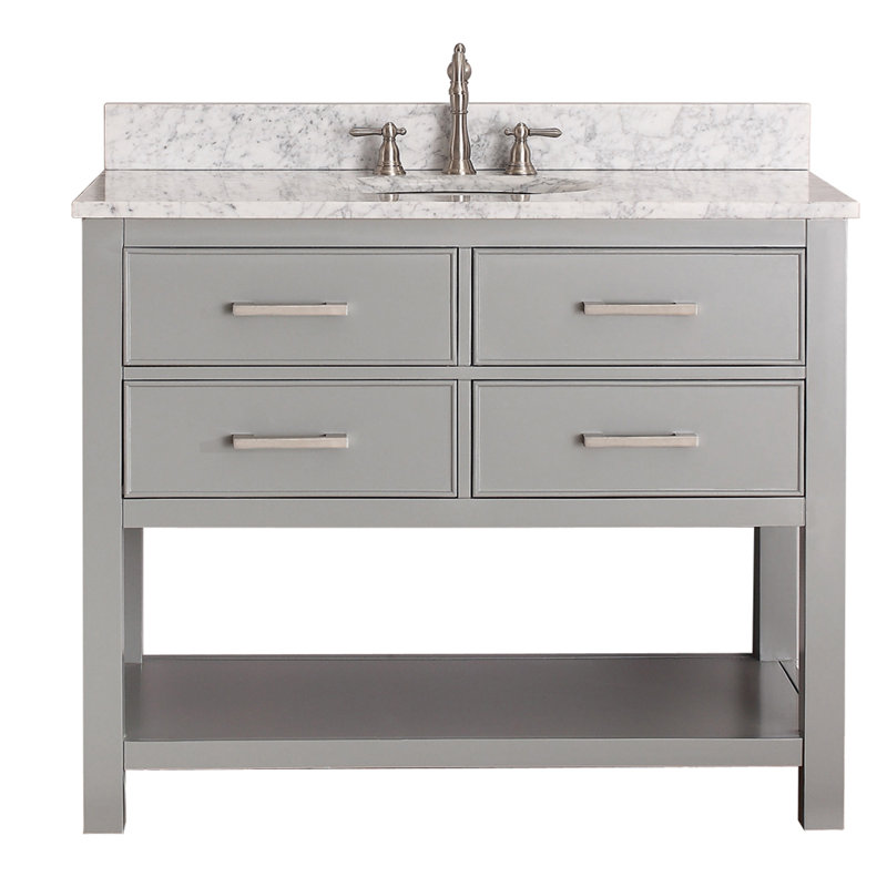 Brooks 43 in. Single Vanity, Carrera White Marble, Chilled Gray