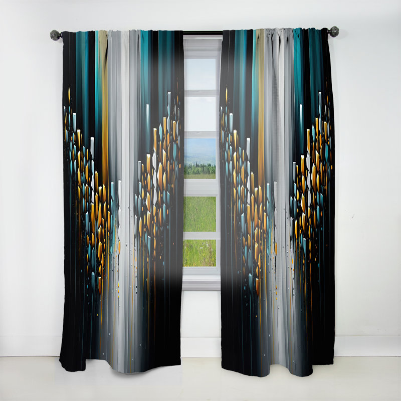 Aquirre - V abstrait géométrique noir et vert - Rideau moderne - Velours obscurcissant - 1 panneau, L 52 po x L 108 po