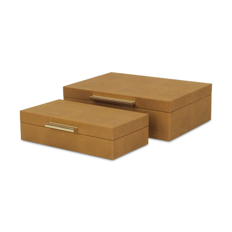 RebekaSet de 2 boîtes de rangement décoratives rectangulaires emboîtables, finition embossée moderne - faux chameau brun chameau