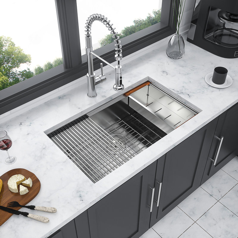 30-Inch Undermount Stainless Steel Kitchen Sink With Ledge Workstation And Sound-Dampening Technology