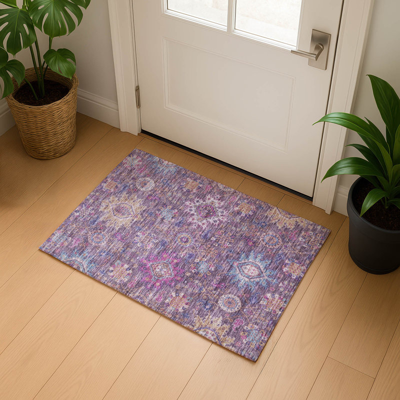 Premium Machine Washable Mayfield AMF2151 medallions Rug, Rectangle 1'8" x 2'6", Eggplant