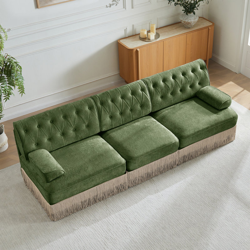 Canapé Chesterfield, 3, H 34,2 po x l 106,1 po x P 33,8 po, Vert