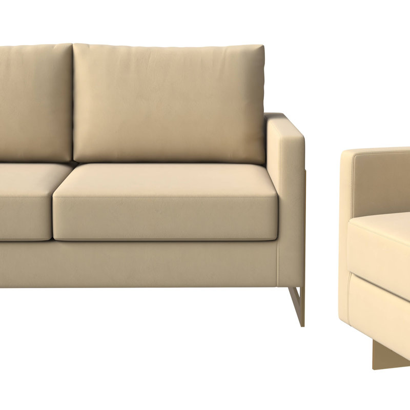 Ensemble de canapé 3 pièces rembourré en velours avec base en acier inoxydable doré Collection Celaeno, Beige