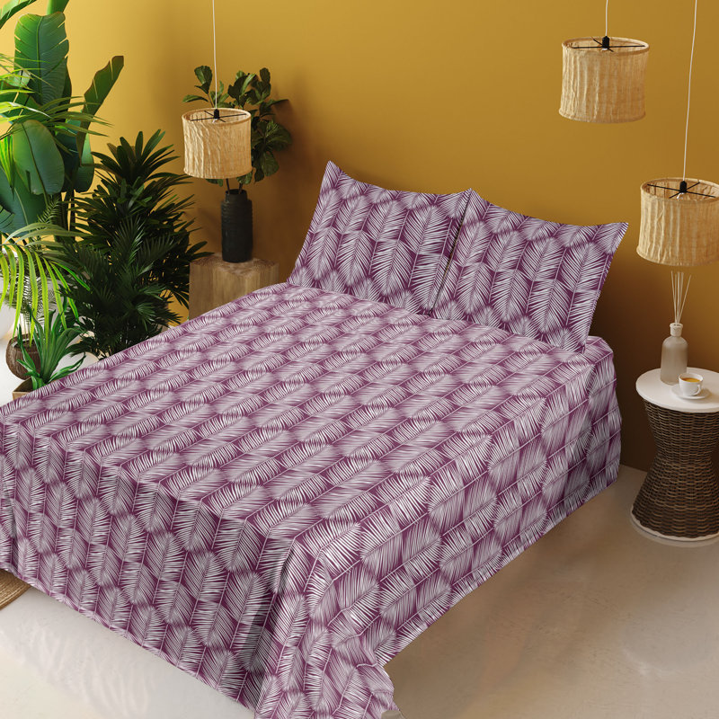 Microfiber Sheet Set, Full Sheet Set with 2 Pillowcases, Light Plum/White Floral