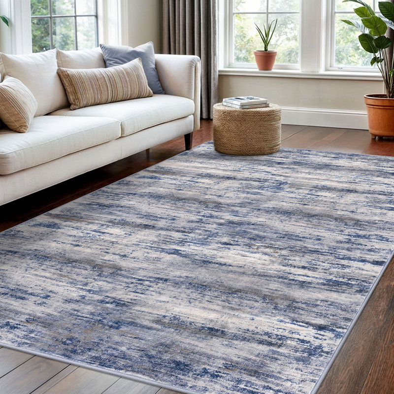 Machine Washable Rugs 4x6 Entryway Rug with Rubber Backing Blue/Gray Area Rugs Pet Friendly Indoor Rugs for Kitchen Bedroom 