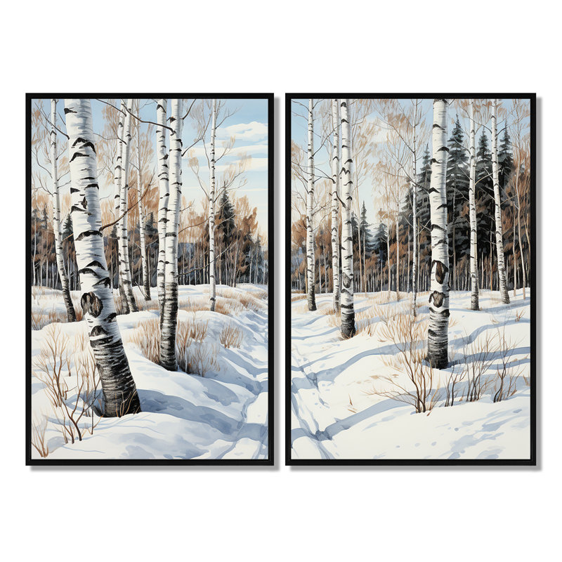 Forêt de bois de bouleau d'hiver II - Art mural traditionnel, Noir, H 36 po x l 48 po