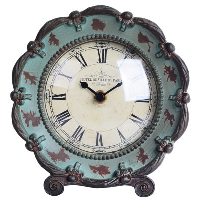 Roman Numeral Quartz Movement / Crystal Tabletop Clock in Distressed Finish