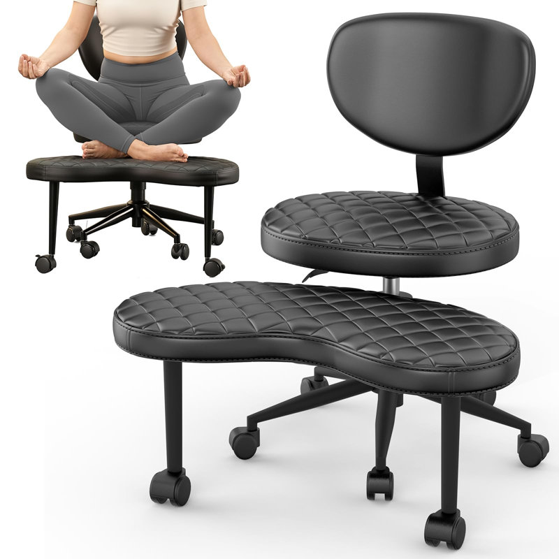 Ergonomic Cross Legged Chair, 360° Swivel Meditation Chair with Wheels, Height Adjustable Seat for ADHD, Strong Lumbar Support, Chic Home Office Furniture