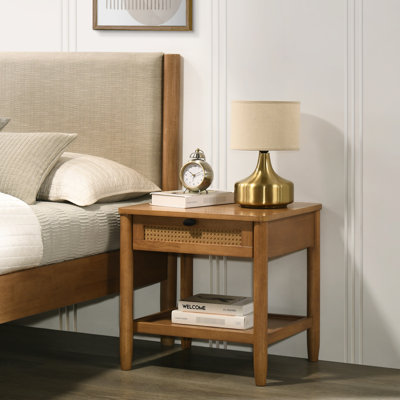 Collection pour grand lit: lit plateforme avec jolie table de chevet Mobilier: bois d'hévéa