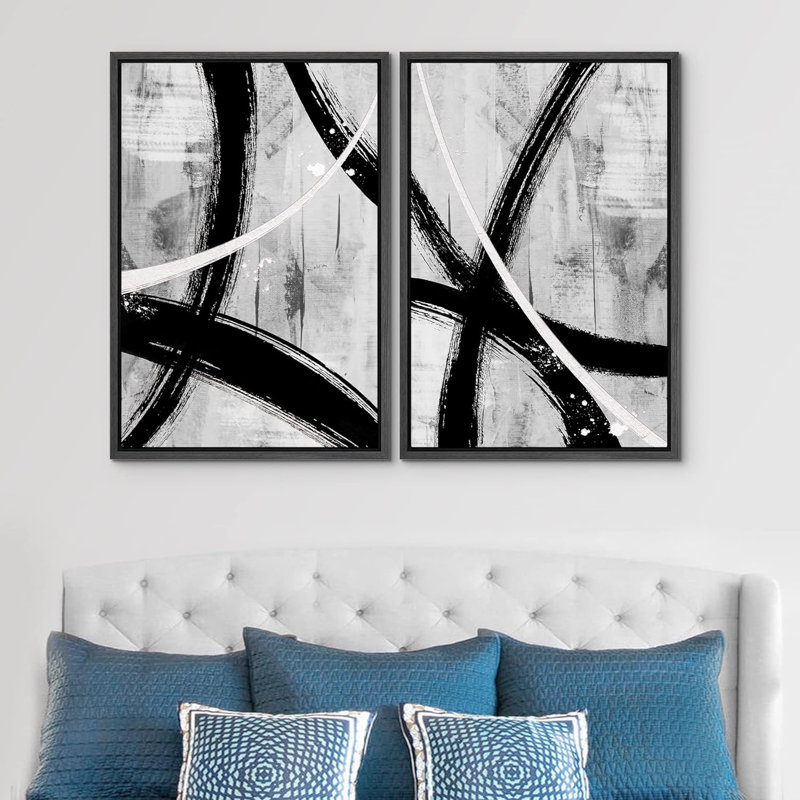 Paint Stroke Circle Collage Abstract Shapes Illustration Modern Art Decor Contemporary, Cadre noir, H 24 po x l 36 po