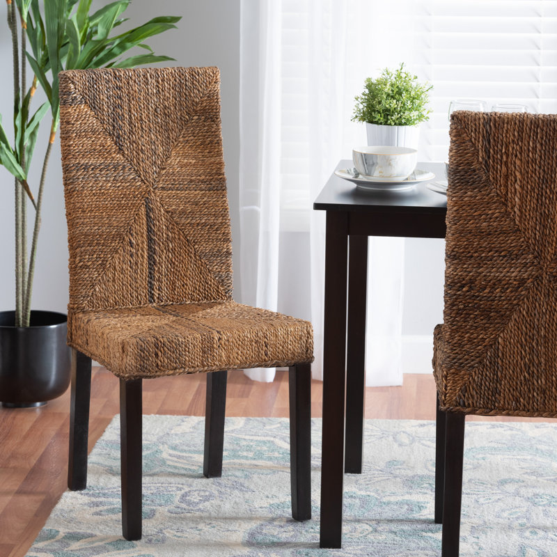 Braydyn Solid Wood Seagrass and Mahogany wood Side Chair in Dark Brown