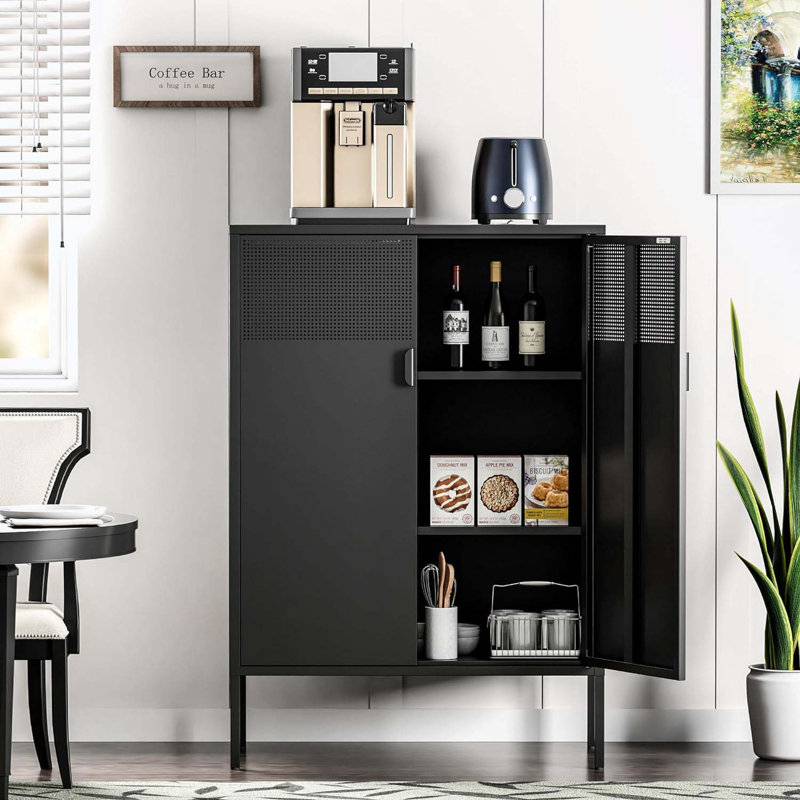 Armoire de rangement en métal avec portes doubles et tablettes réglables, Noir