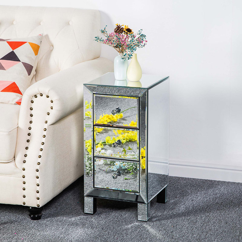 Table de chevet moderne et contemporaine avec miroir et 3 tiroirs