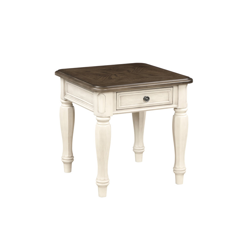 Table de bout de salon antique blanche et brune avec tiroir de rangement, conception classique, style construction, hauteur de 23,99 po, rangement en bois massif et bureau d'écriture, pièce principale, 24 po x H