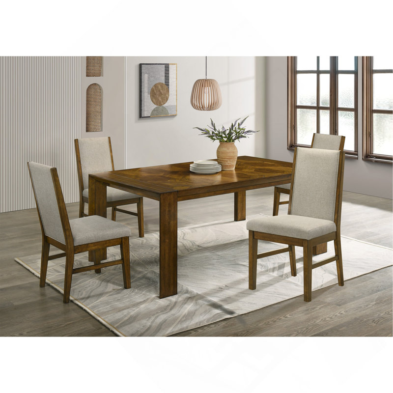 5 pièces Table de salle à manger rectangulaire en bois massif fabriqué à la main, 5 pièces: table, 4 chaises