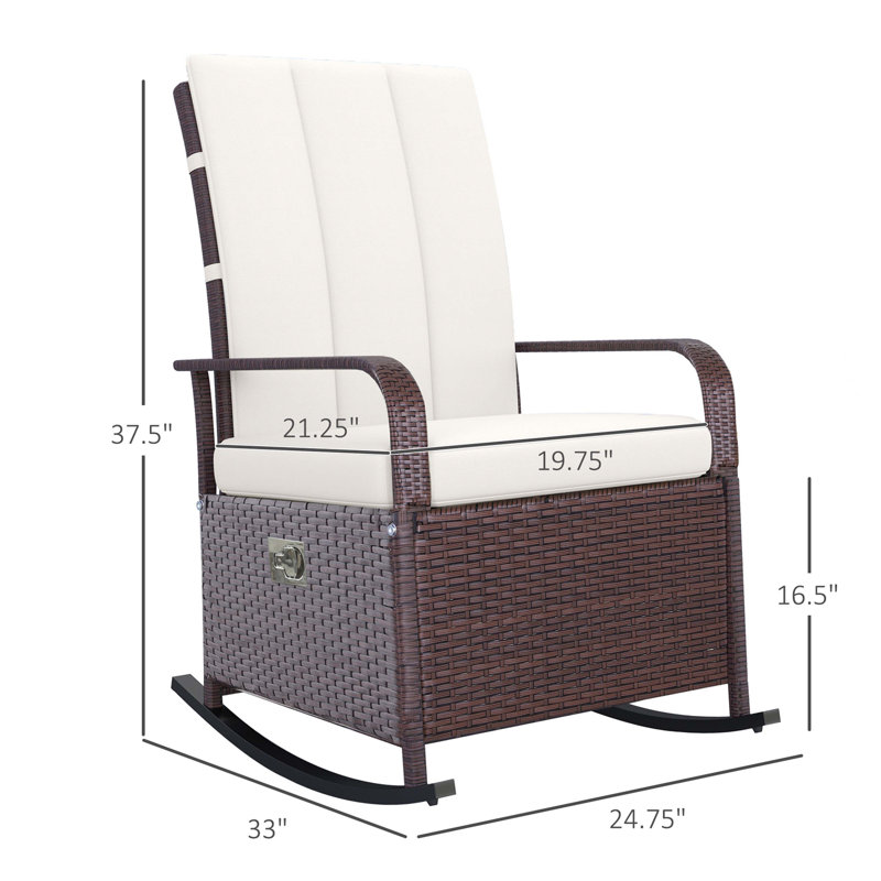 Outsunny Wicker Outdoor Rocking Chair, Patio Recliner with Adjustment Backrest, PE Rattan Lounge Chair with Adjustable Footrest and Cushions for Garden, Backyard, Porch