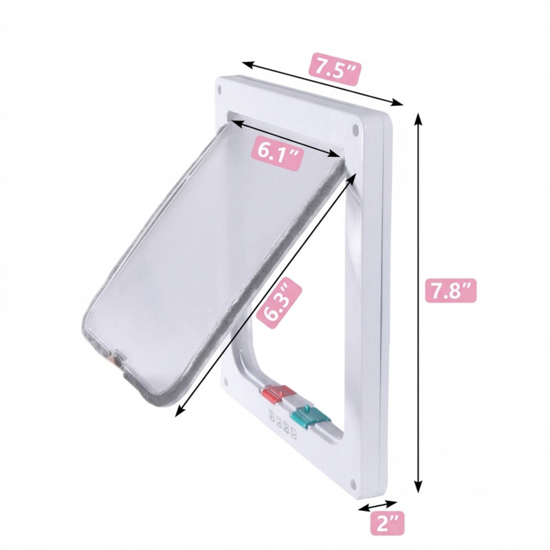 Porte pour chat verrouillable à 4 voies, taille extérieure 7,5 x 7,8 po, porte pour animaux résistante aux intempéries pour portes intérieures / extérieures, pour chats et chatons de moins de 15,75 po