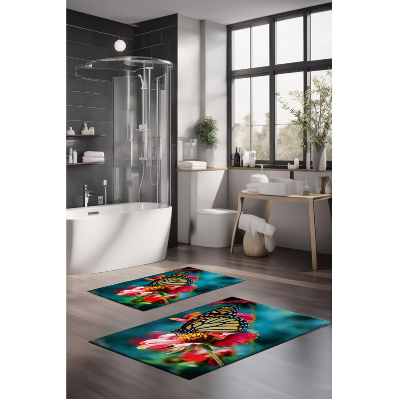 Eakly Luxury Bathmat Set (2 Pieces), 100% Polyester, 16.0 x 23.6 inches & 23.6 x 39.4 inches | Non-Slip Antibacterial Design, 0.3 in Pile Height | Machine Washable, Durable & Easy to Clean | Ideal for Bathroom Décor