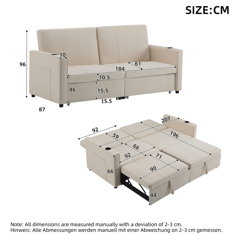 2 Seater Fabric Sofa Bed