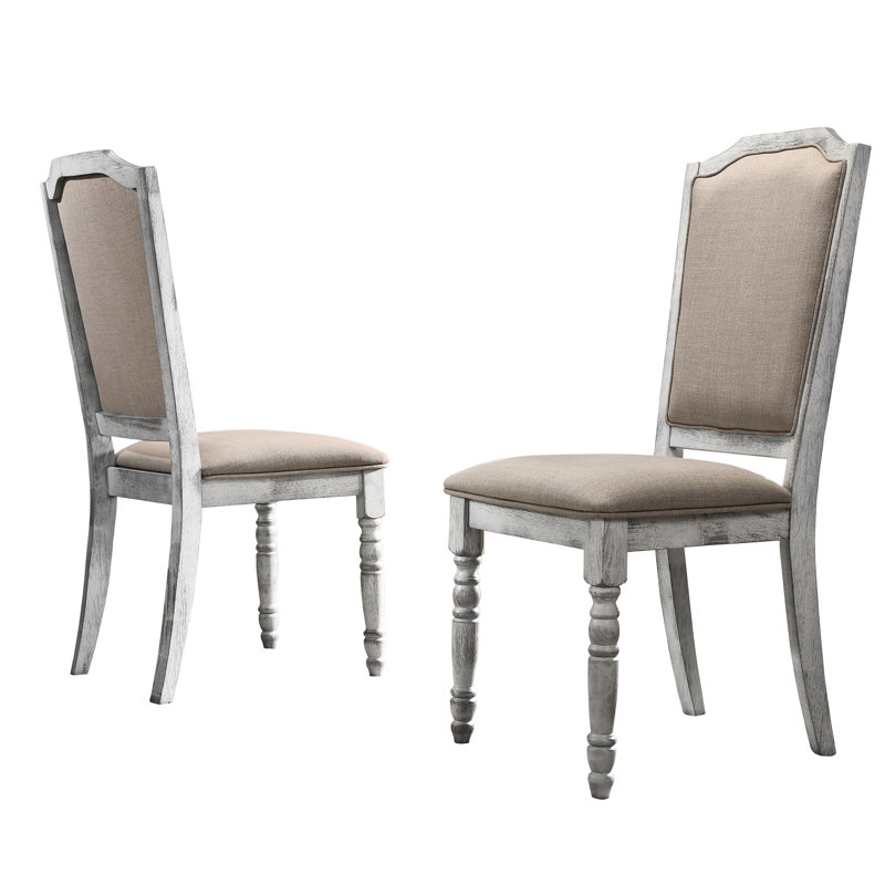 2 Dining Chair - Hardwood, Distressed Undertone Seat Pair Turned Legs, Rustic Look With Upholstered