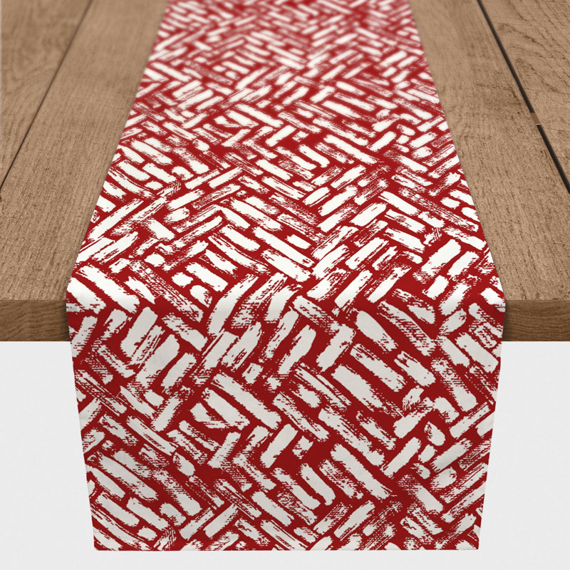 Chemin de table Doster, 90 po x 16 po, Rouge, Abstraction 1