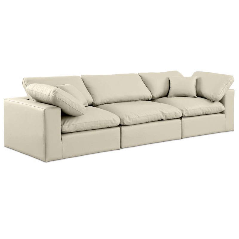 Canapé modulaire 120 po à accoudoirs carrés en similicuir, Cuir crème végétalien