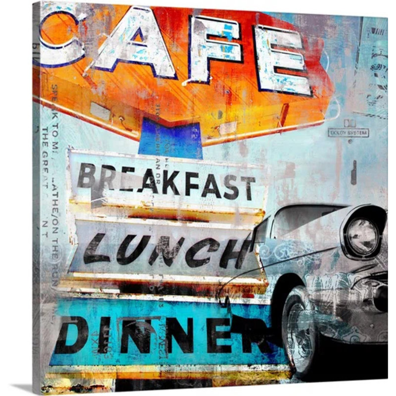 « déjeuner café mini » par david fischer, affiche rétro, H 24 po x l 24 po, Toile tendue, Sans cadre