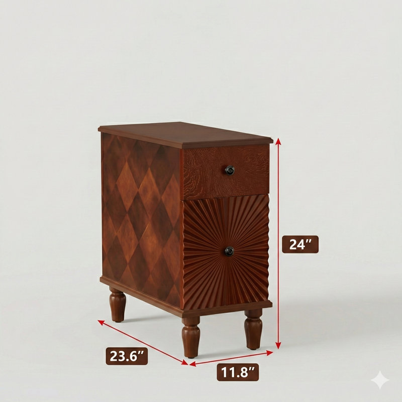 Une table d'appoint moderne à deux tiroirs conçue pour les canapés. Une table de chevet mince qui convient au salon ou à la chambre à coucher.