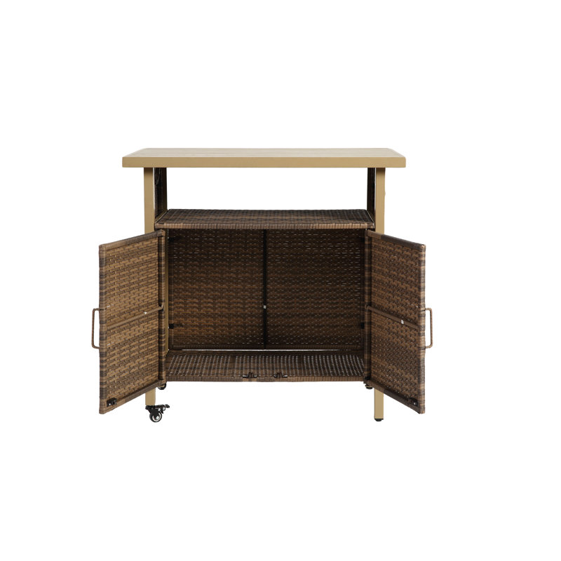Chariot-bar extérieur en osier (table seulement incluse), Beige