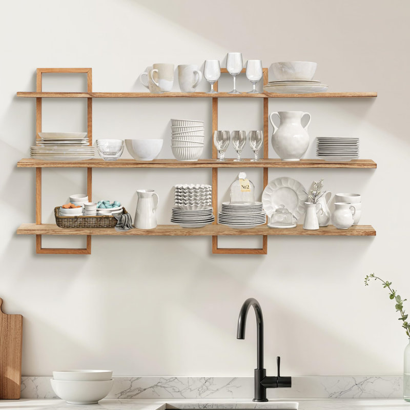 3 Piece Wood Bracket Shelf, Natural Wood