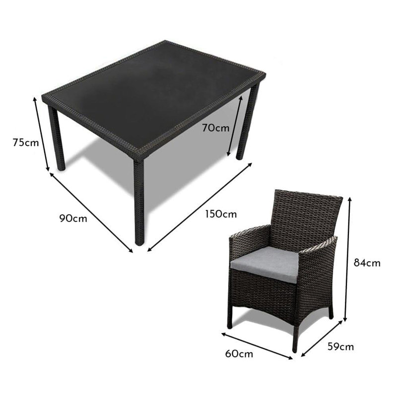 Renfoe 6 - Person Wicker Patio Dining Set with Rectangular Table , Cushions Included, Black, Grey