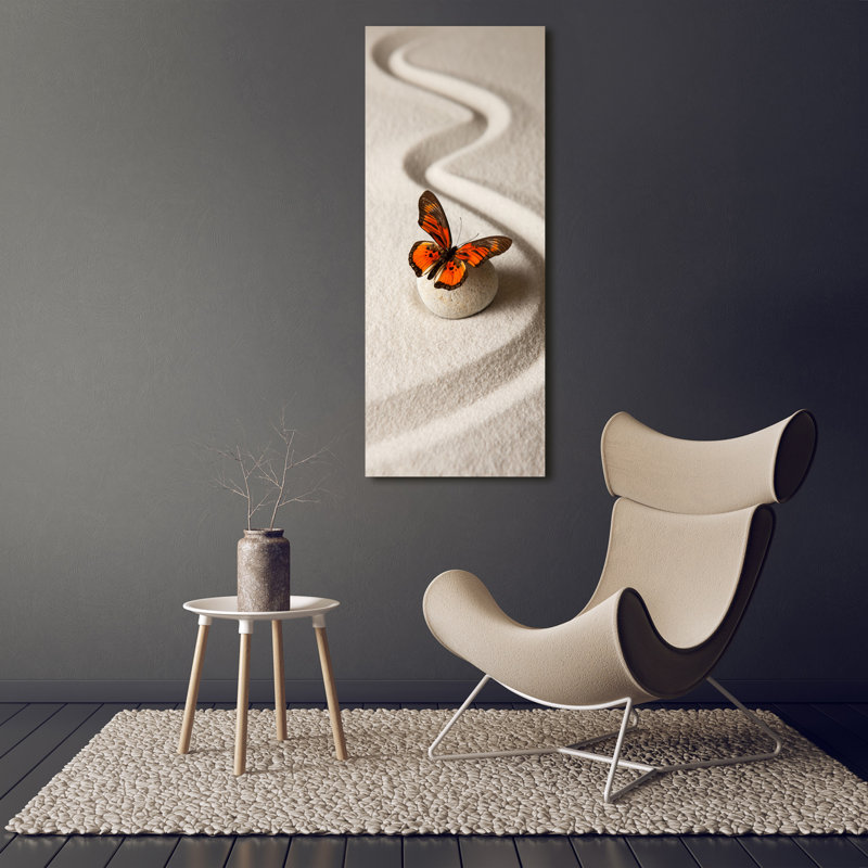 Zen Stone And Butterfly - Wrapped Canvas Print