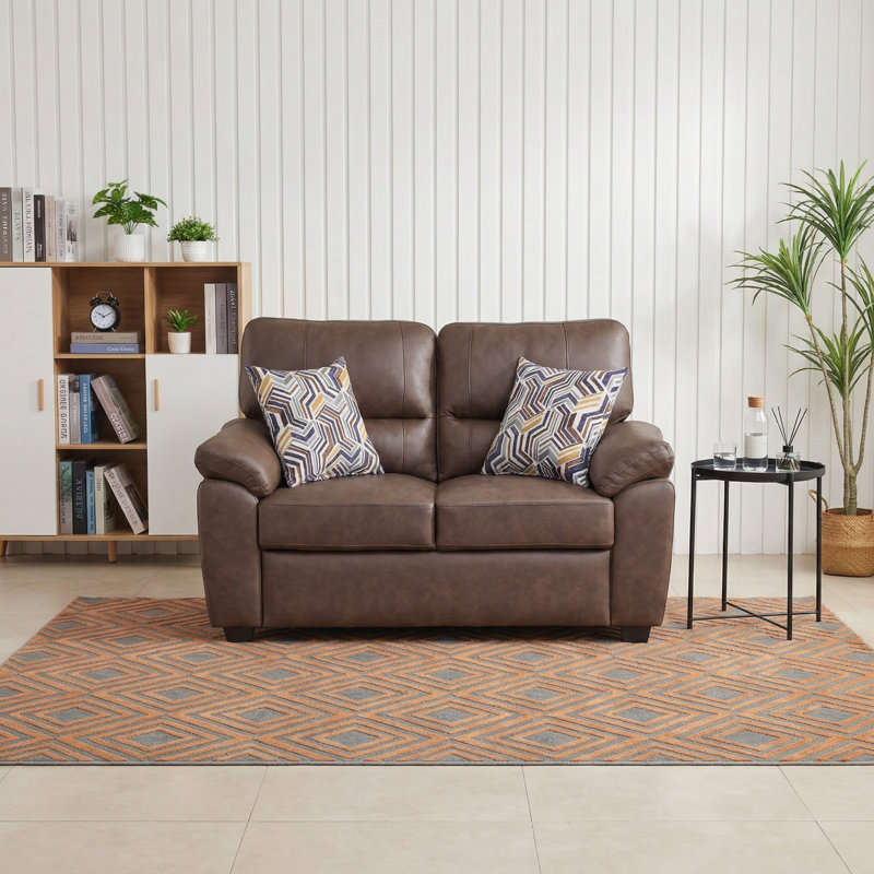  Ensemble de salon 2 pièces - Fauteuil et causeuse Leathaire pour espaces compacts, Brun