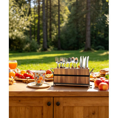 Utensil Holder for Party Silverware Caddy with 3 Compartments Detachable Portable Handle