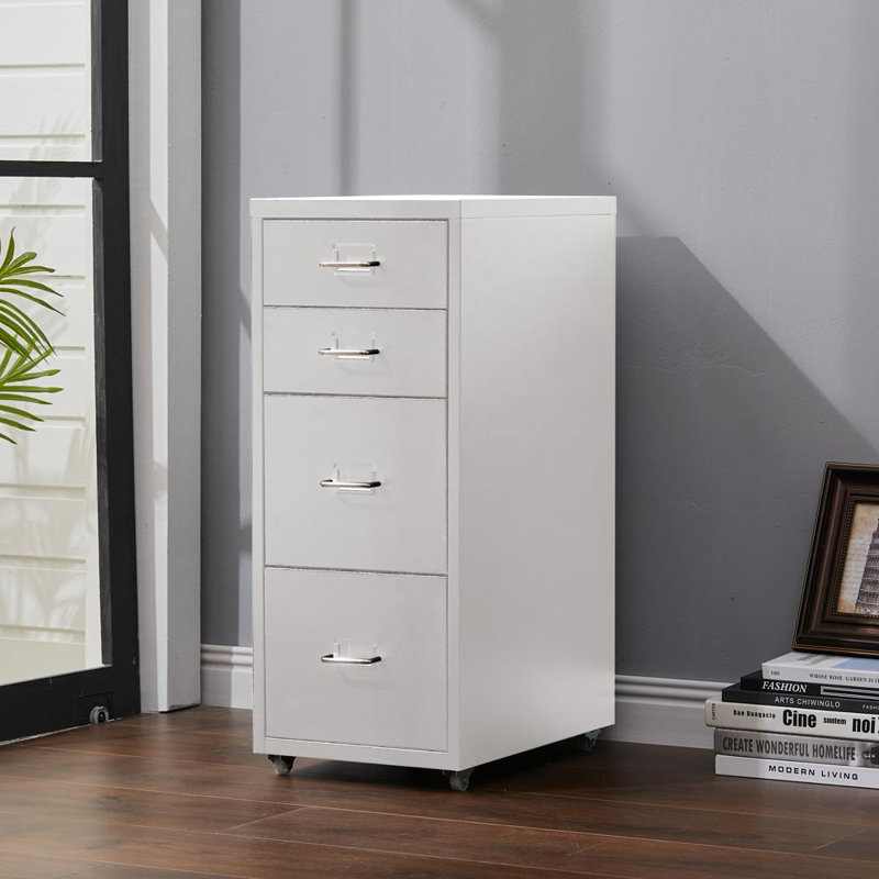 Eulos 28cm Wide 4 -Drawer Mobile Solid Wood File Cabinet, White
