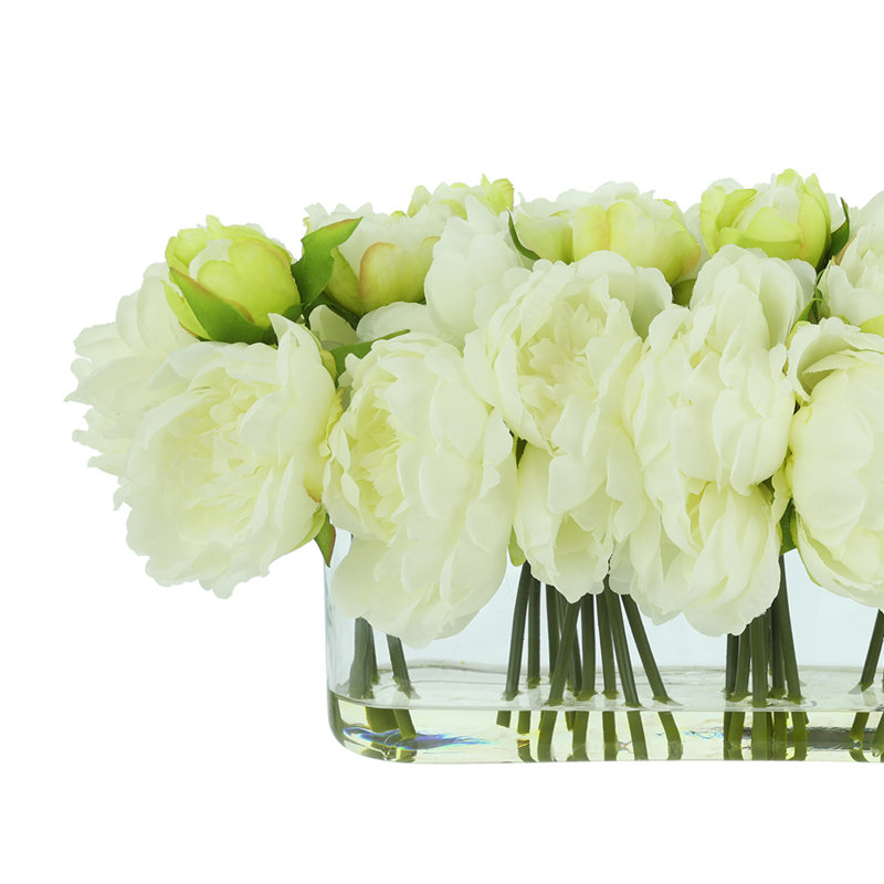Pivoines disposées dans un vase en verre, Blanc
