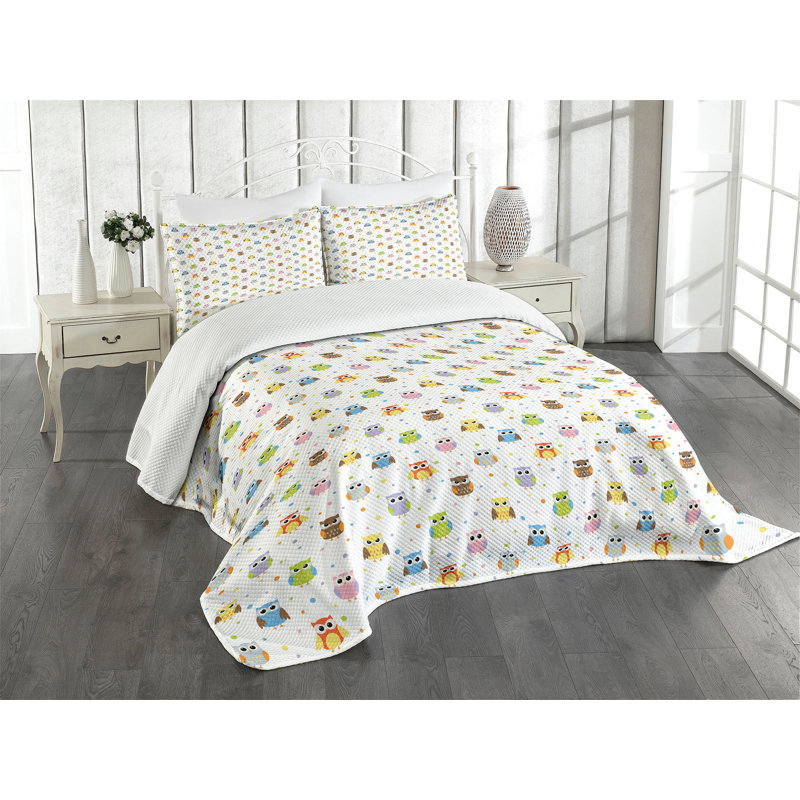 Ambensonne Owls Bedspread Angry Multicolor Multicolor, King Coverlet/Bedspread + 2 Pillow Shams