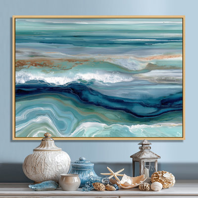 Green Blue Abstract Liquid River - Coastal Wall Art, Green Coastal Canvas Print