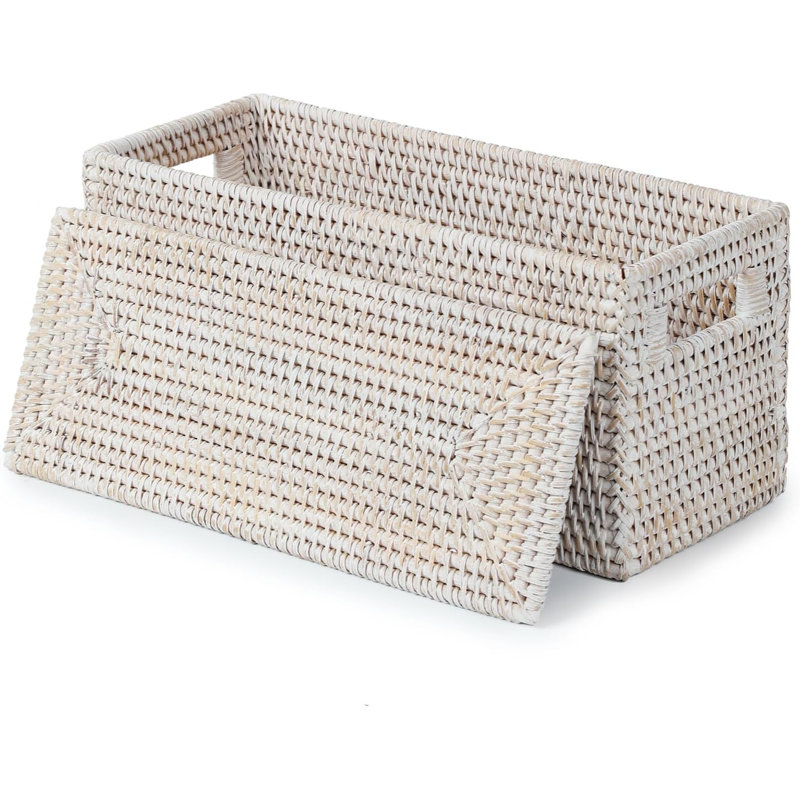  Panier de toilette en rotin pour salle de bain, blanc délavé