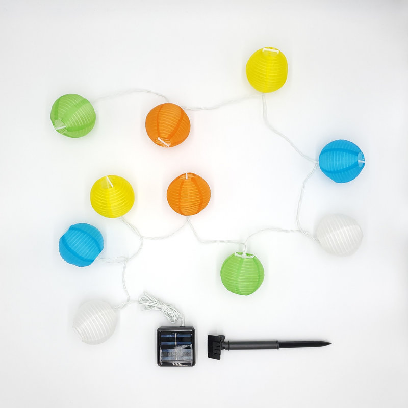 Solar Powered String Lights with 10 Nylon Lanterns, Multi