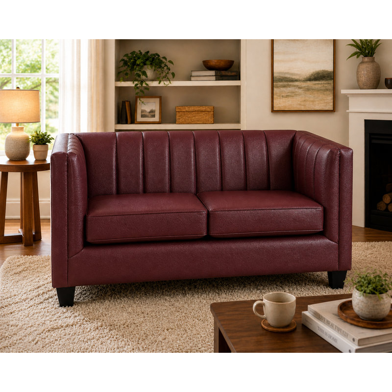 Causeuse Maldon, Cuir cerise assorti